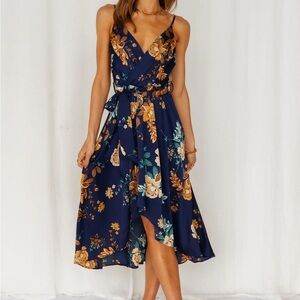 FALLING IN STYLE MIDI DRESS NAVY HELLO MOLLY